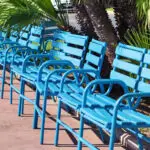 Row of seafront bench at Cannes, France